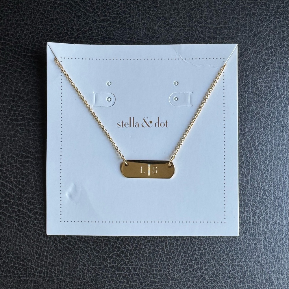 NEW Stella & Dot Engraveable Bar Necklace Gold L | S Initials 16”